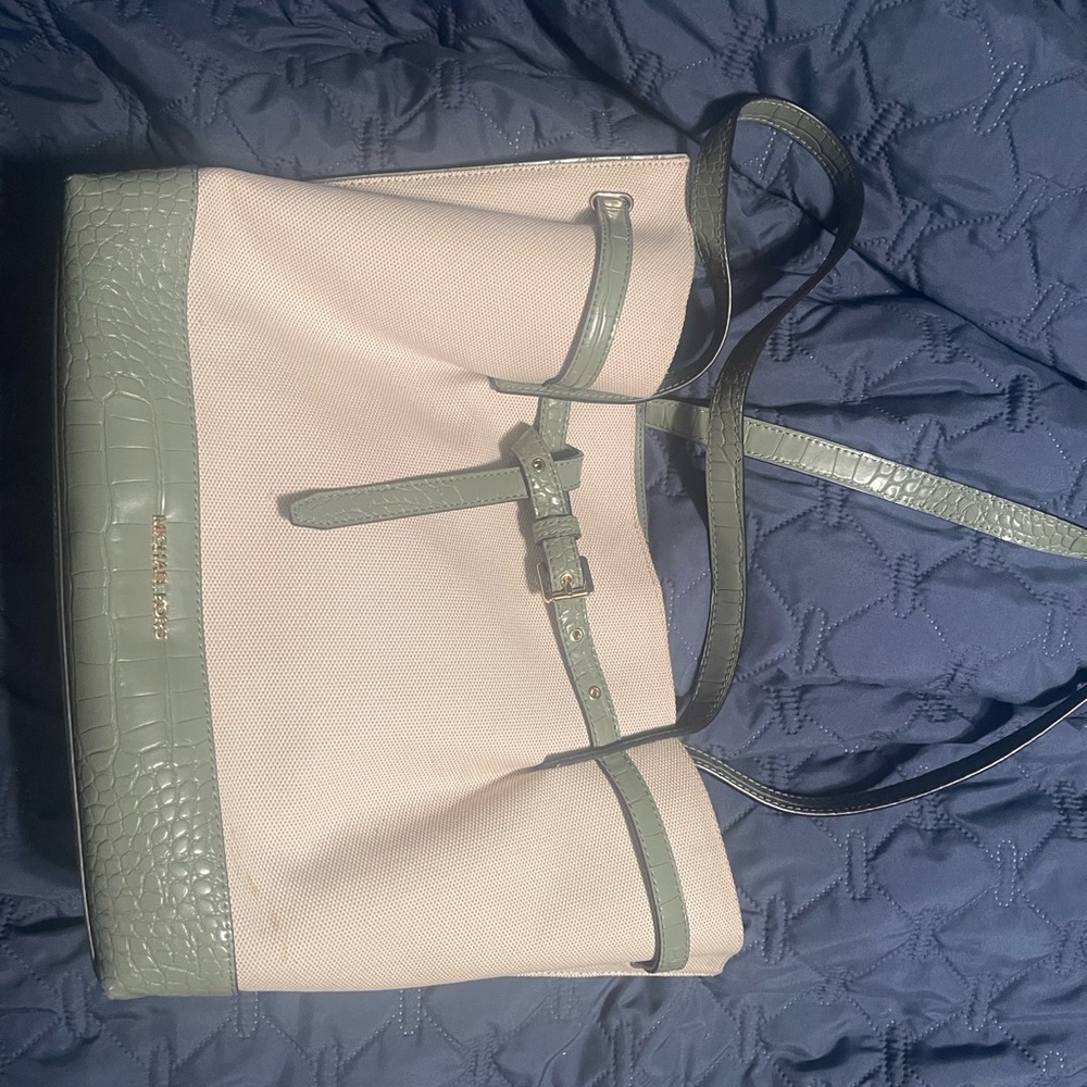 Stylish Cream and Green Tote Bag
